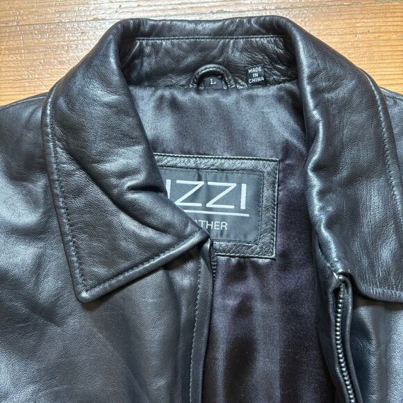 IZZI Collections black leather full zip collar bomber jacket SIZE L - Picture 3 of 6